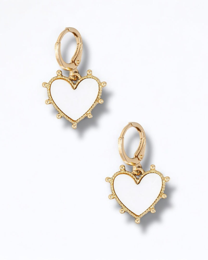 Mother Of Pearl Heart Charm Hoop Earrings