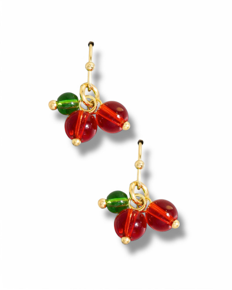 Glass Beaded Cherry Dangle Earrings