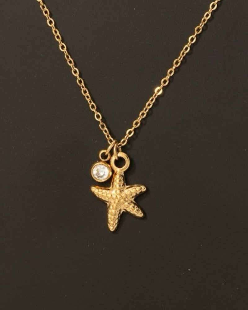 Stainless Steel Starfish And Pearl Charms Chain Necklace