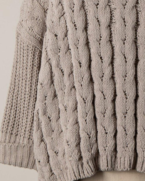 Mushroom Cable Knit Boxy Sweater