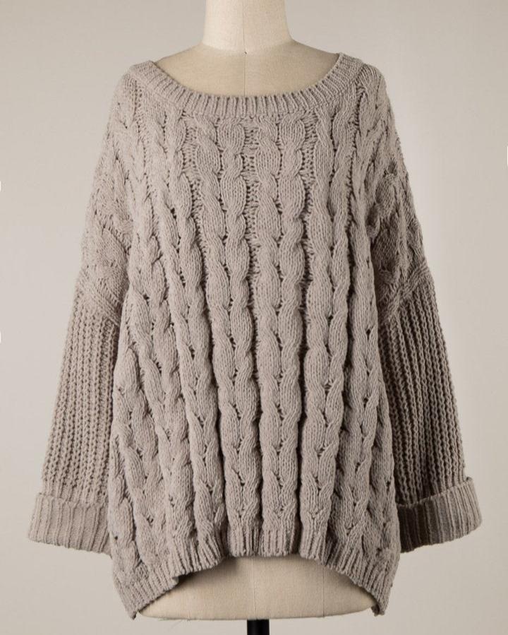 Mushroom Cable Knit Boxy Sweater