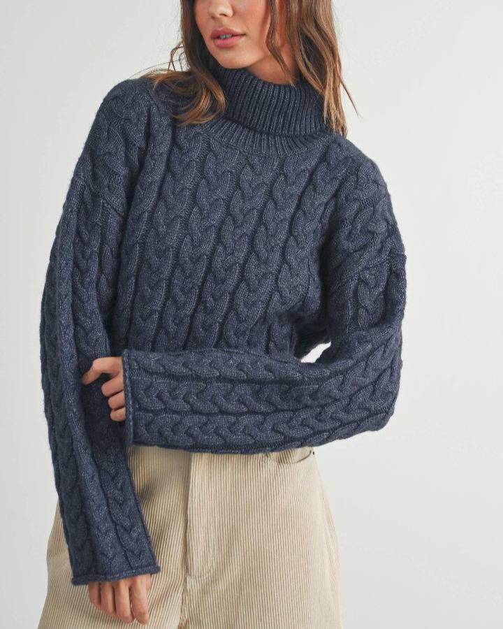 Navy Cropped Turtleneck Sweater