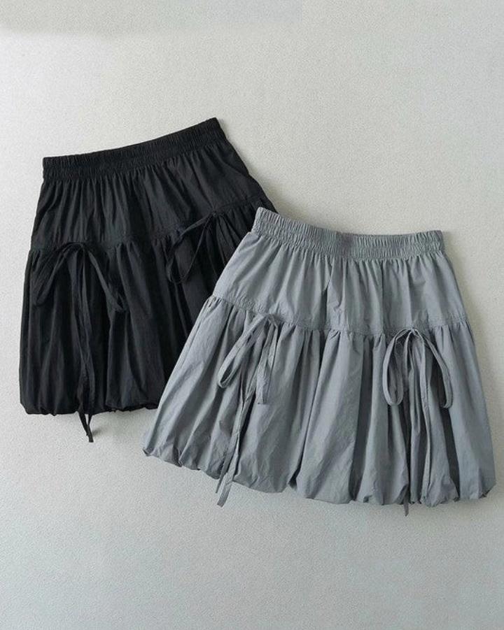 Black Drawstring Bubble Hem Skirt