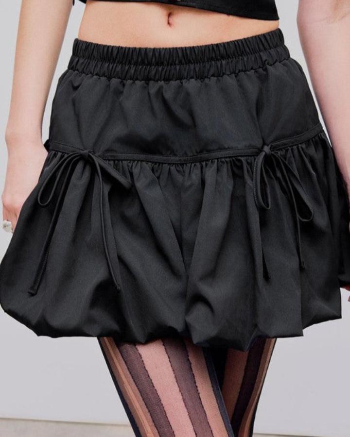 Black Drawstring Bubble Hem Skirt