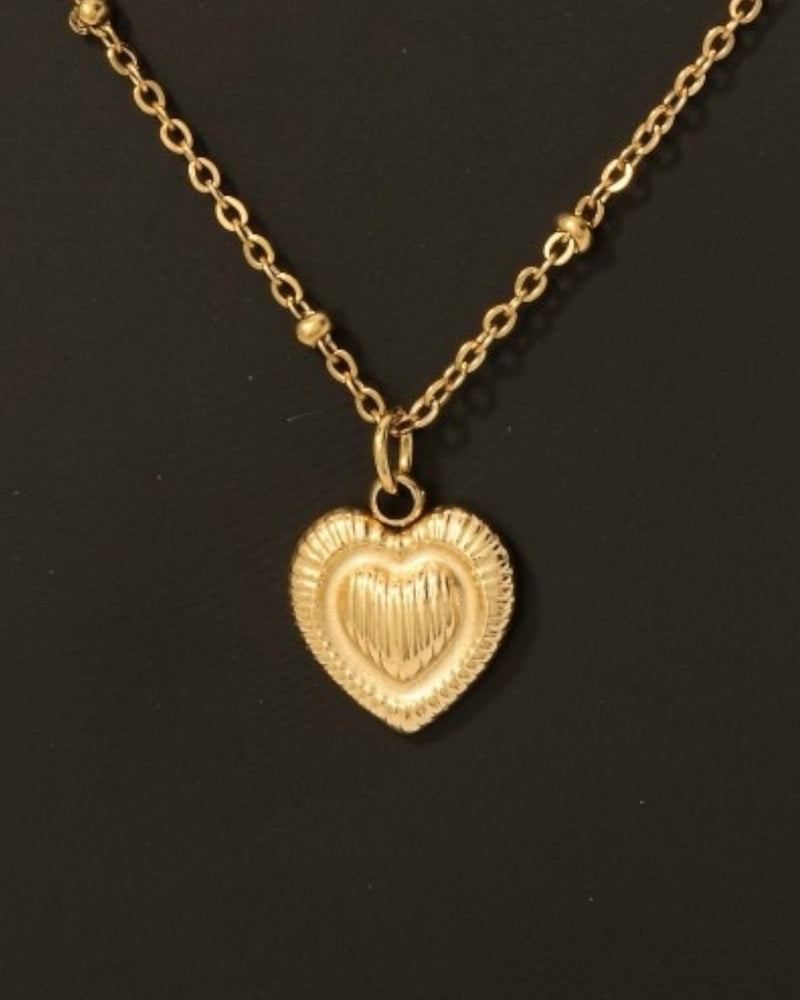 Stainless Steel Textured Heart Pendant Necklace