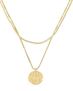 Gold Dipped Coin Pendant Layered Chain Necklace