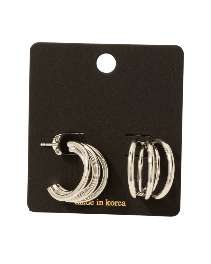 Silver Five Line Hoop Earrings