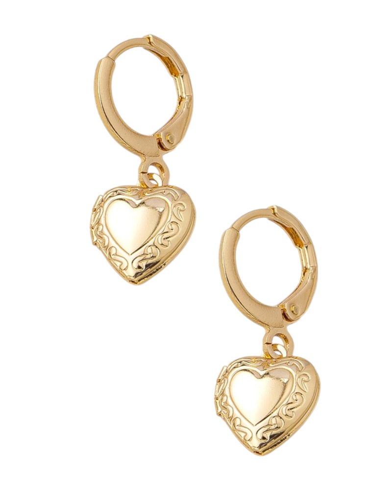 Dangling Heart Locket Huggie Earrings