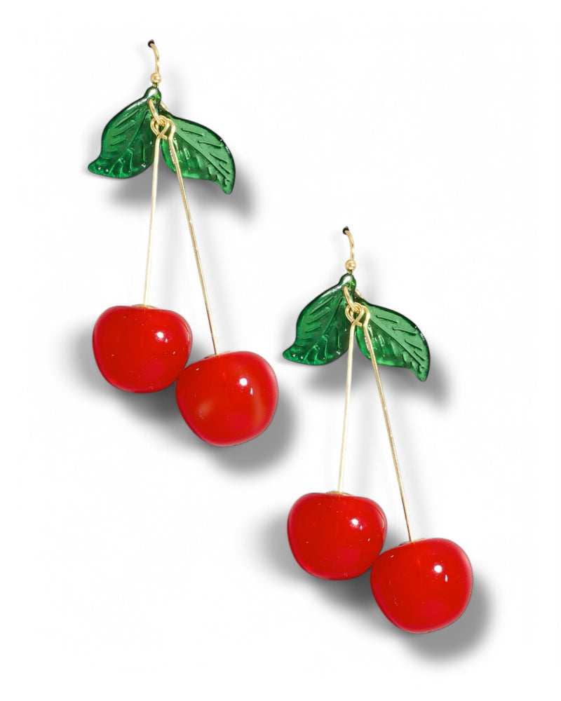 Large Resin Cherry Dangle Earrings