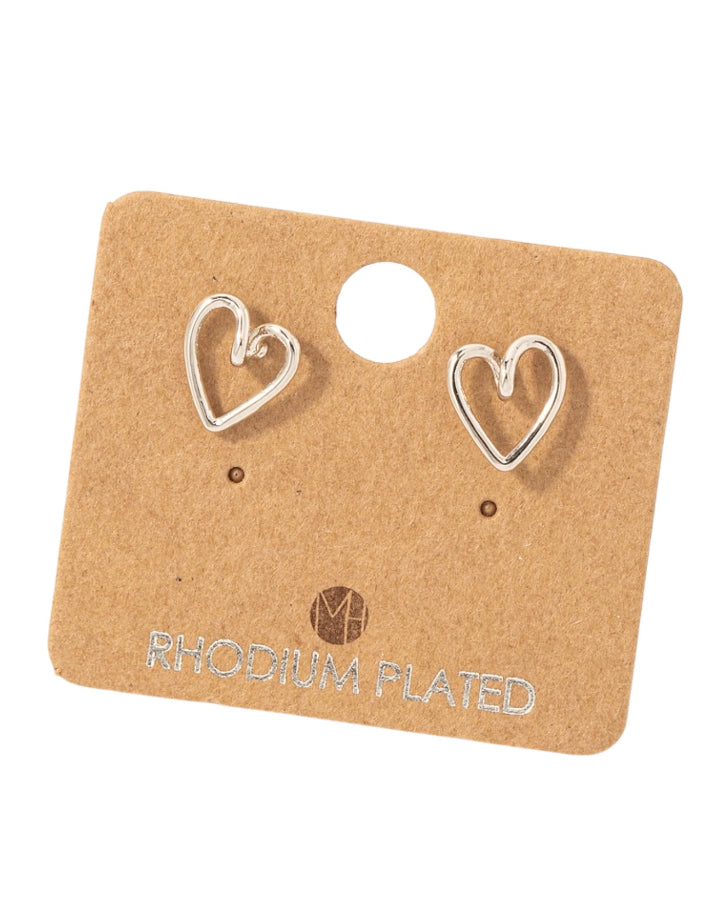 Silver Wire Heart Stud Earrings