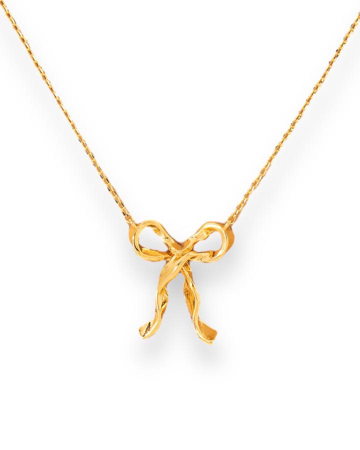 Gold Dipped Ribbon Bow Necklace