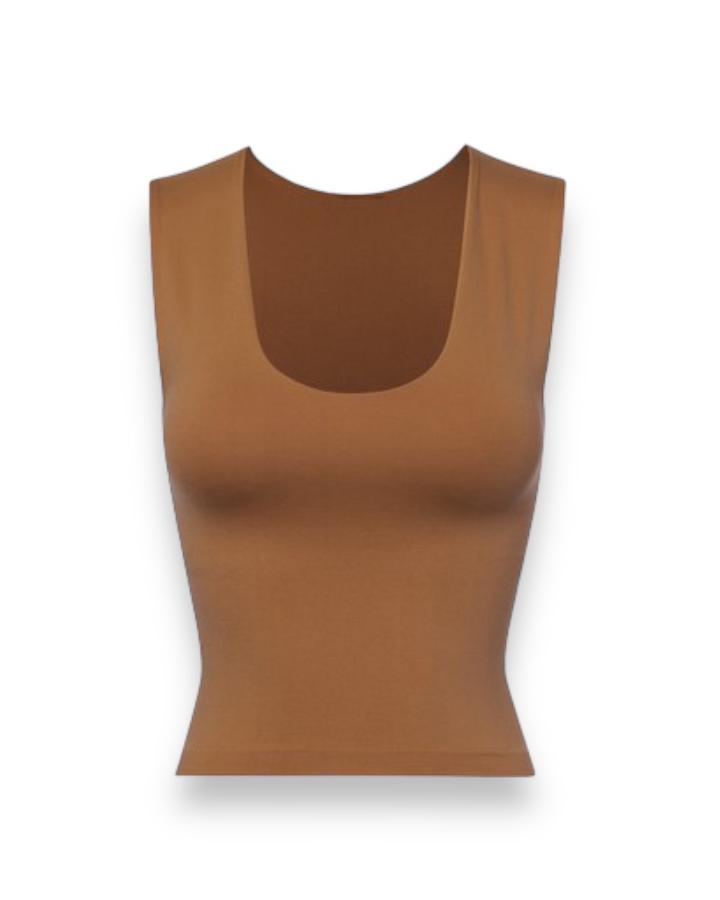 Brown Scoop Neck Donna Tank