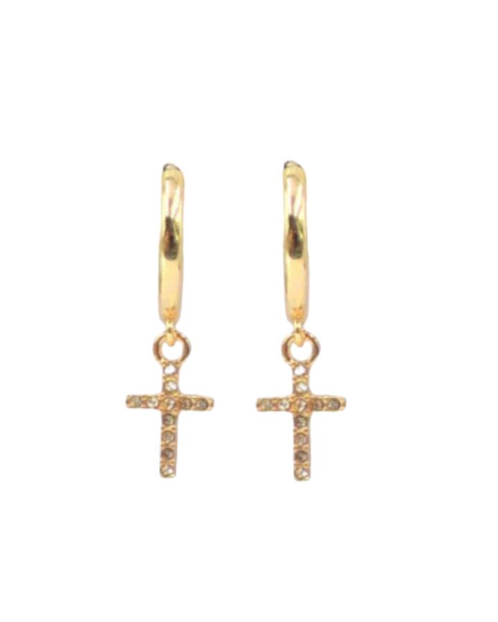 Rhinestone Cross Huggie Earrings