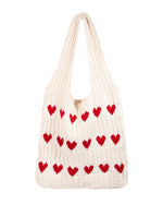 Crochet Knit Hearts Tote Bag