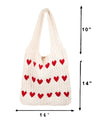 Crochet Knit Hearts Tote Bag