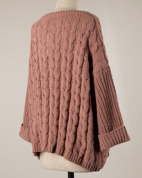 Mauve Cable Knit Boxy Sweater