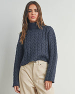 Navy Cropped Turtleneck Sweater