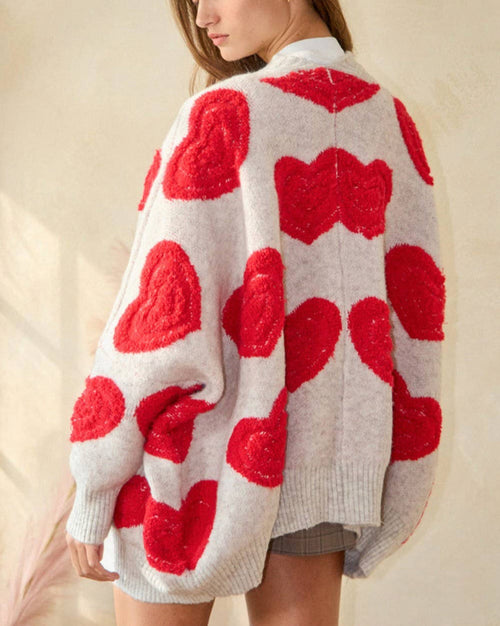 Oatmeal Oversized Heart Cardigan