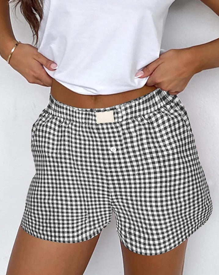 Black Gingham Shorts