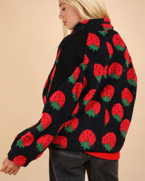 Black Strawberry Fleece Jacket