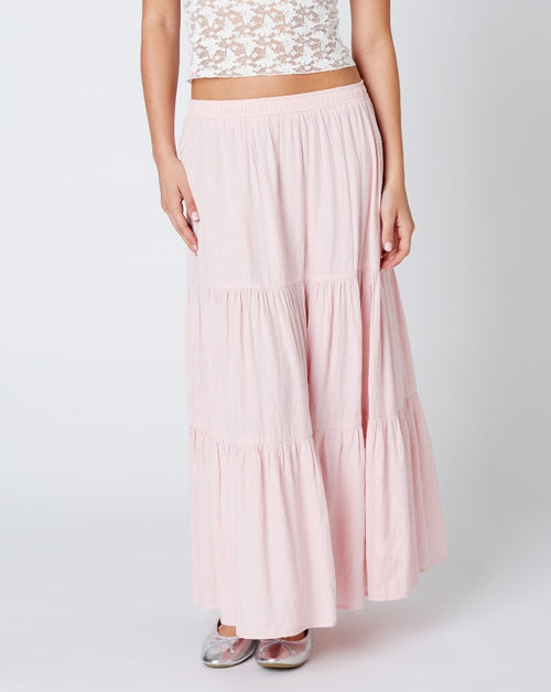 Pink Tiered Maxi Skirt
