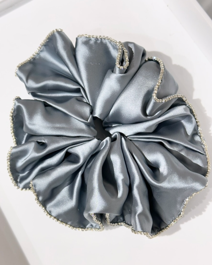 Giant Diamond Satin Scrunchie: Steel Blue