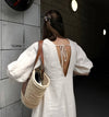 French Puff Sleeve Backless Dress