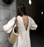 French Puff Sleeve Backless Dress