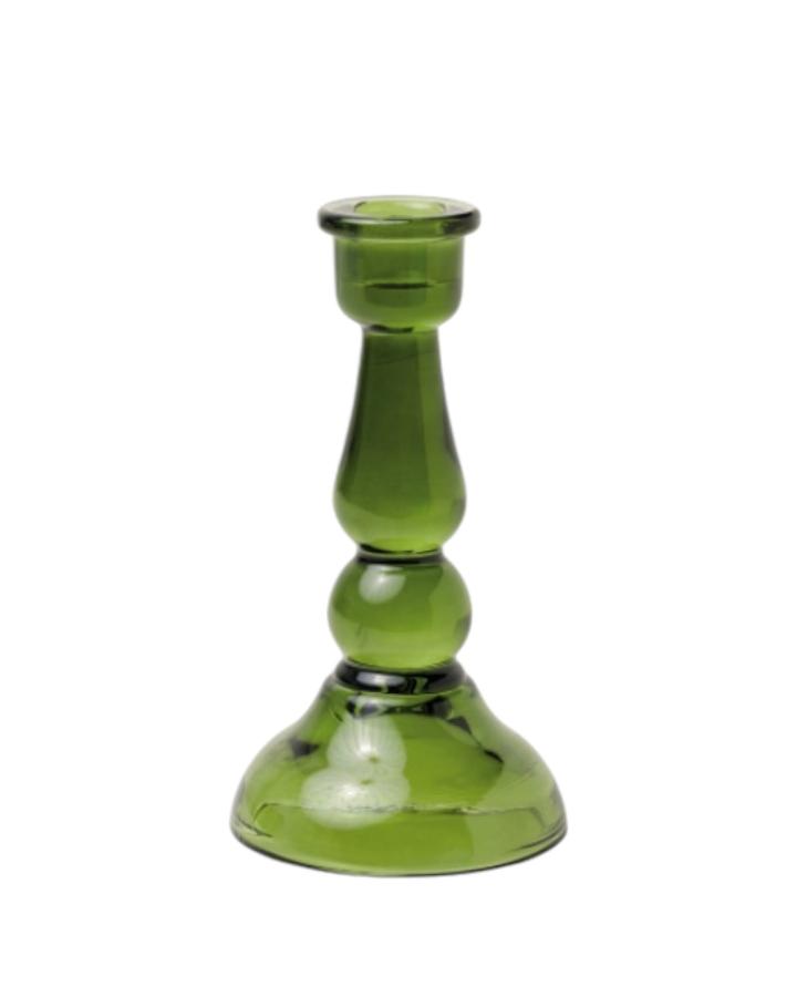 Dark Green Tall Glass Taper Holder