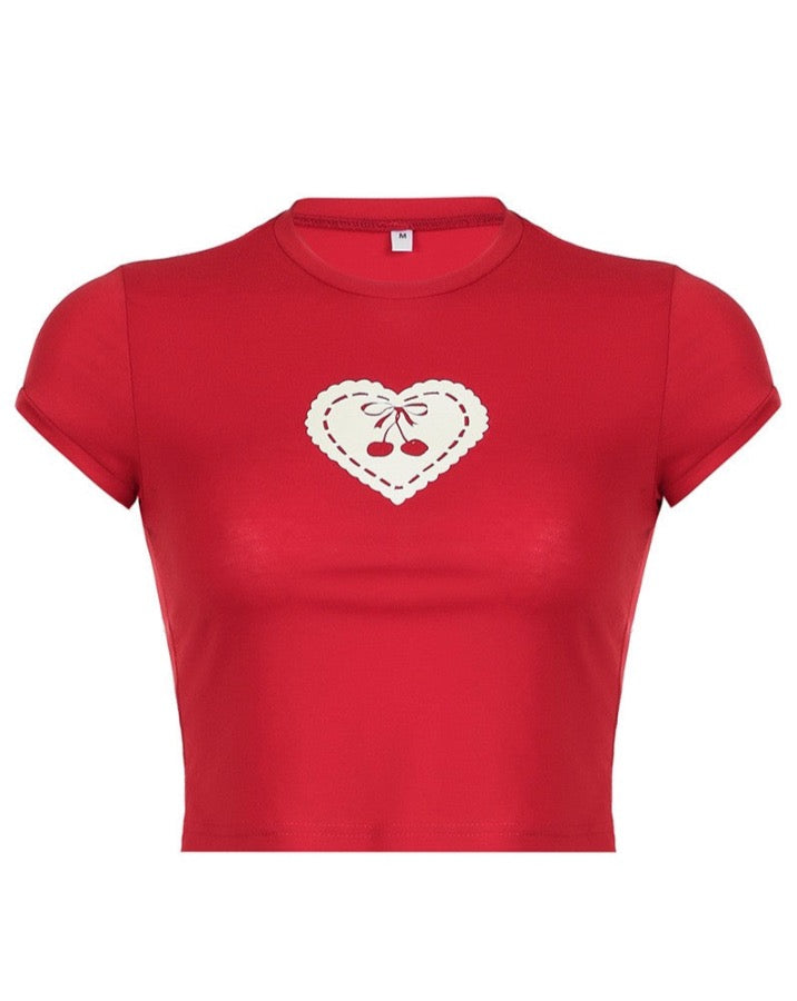 Cherry Heart Baby Crop Tee