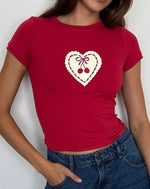 Cherry Heart Baby Crop Tee