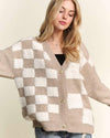 Tan Fuzzy Check Cardigan