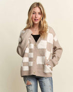 Tan Fuzzy Check Cardigan