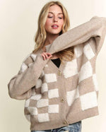 Tan Fuzzy Check Cardigan