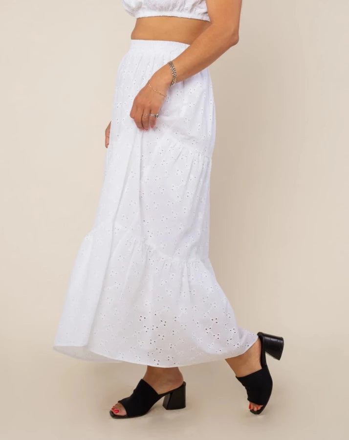 Tiered Eyelet Maxi Skirt