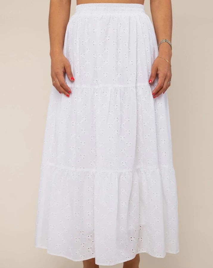 Tiered Eyelet Maxi Skirt